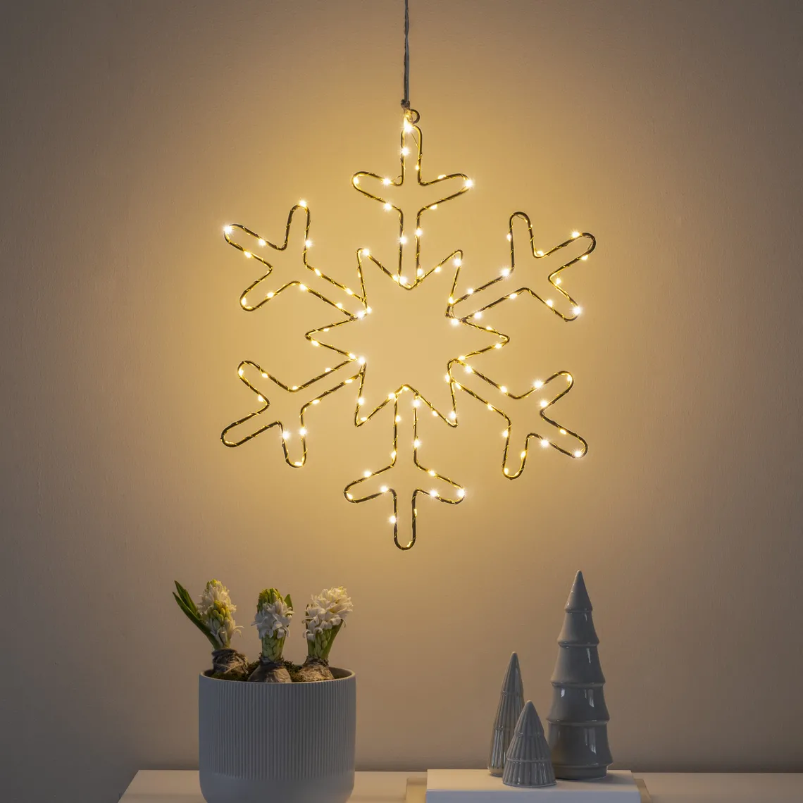 Snefnugg 48 cm 100 amber led - Gull