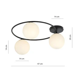Sopra taklampe 3-lys - Svart/Opal