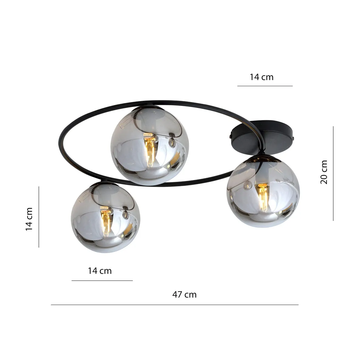 Sopra taklampe 3-lys - Svart/Røykfarget