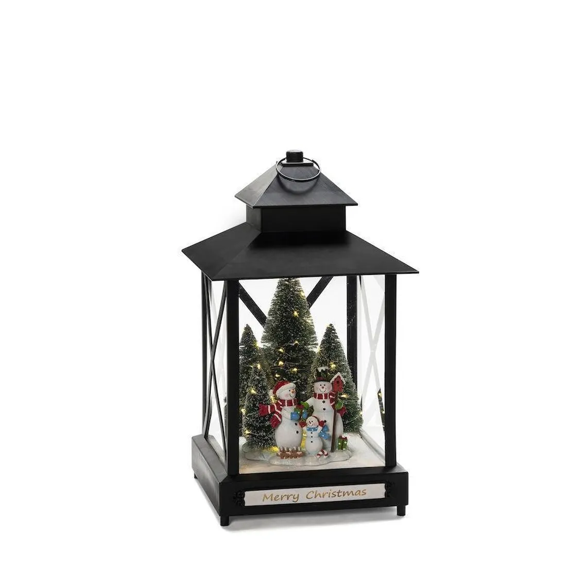 Stor lykt med juletre og snømenn - 42cm