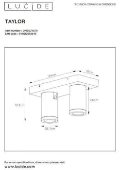Taylor spot 2 lys IP44 baderom warm to dim 2x5W 2200-3000K