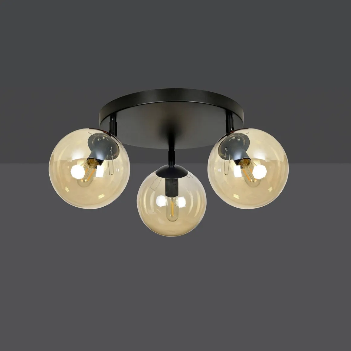 Tofi taklampe rund 3 lys - Svart/Amberfarget