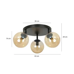 Tofi taklampe rund 3 lys - Svart/Amberfarget