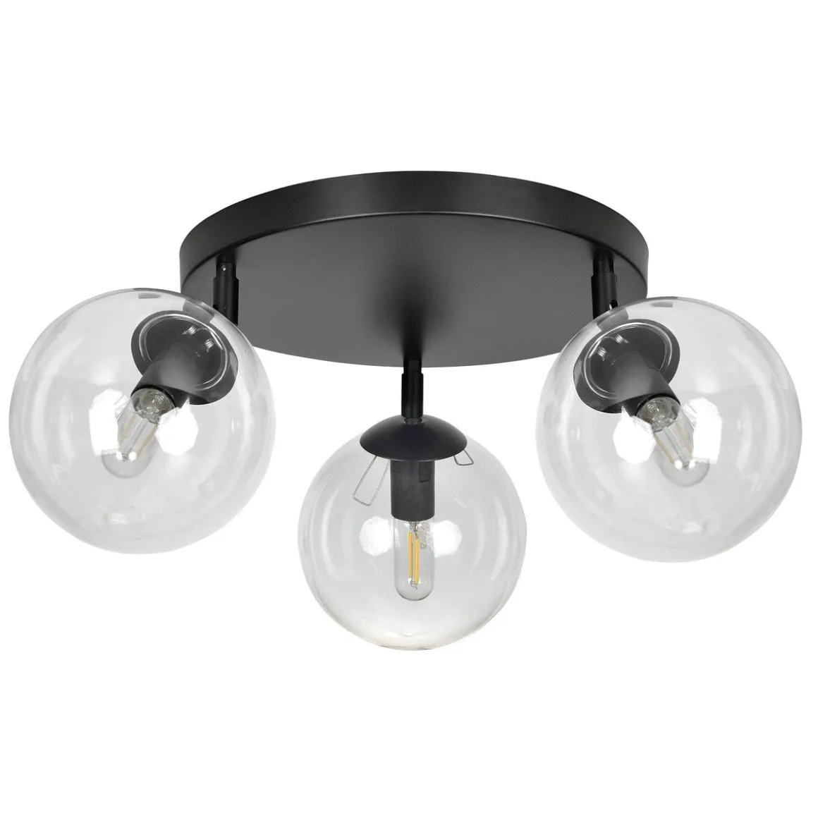 Tofi taklampe rund 3 lys - Svart/Klart glass