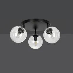 Tofi taklampe rund 3 lys - Svart/Klart glass