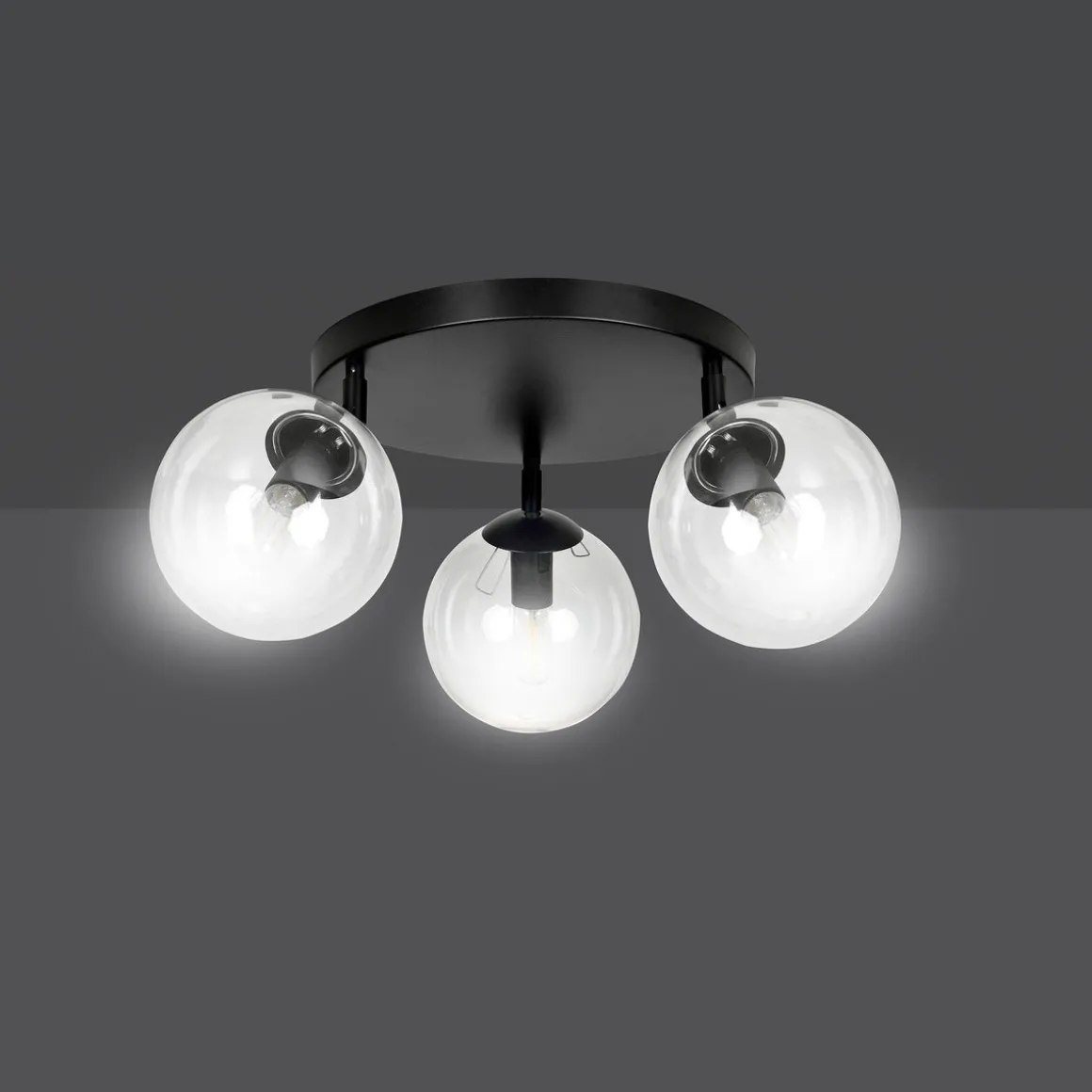 Tofi taklampe rund 3 lys - Svart/Klart glass