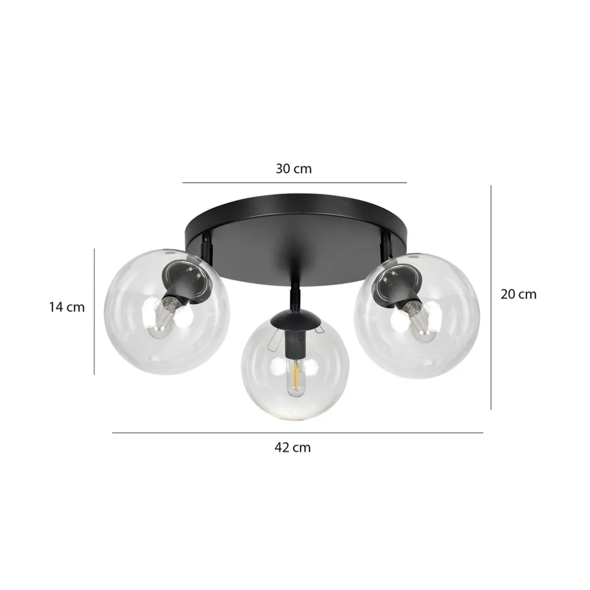 Tofi taklampe rund 3 lys - Svart/Klart glass