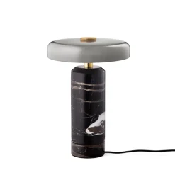 Trip oppladbar bordlampe - Ask marmor/Grå blank skjerm