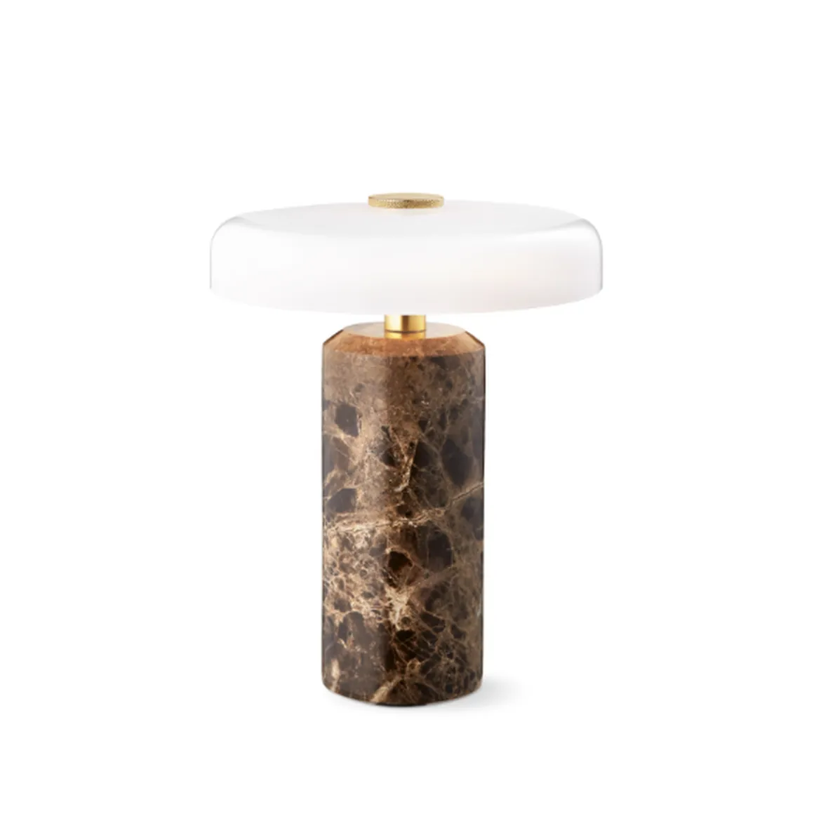 Trip oppladbar bordlampe - Dark Emperador brun marmor/Hvit skjerm