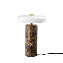 Trip oppladbar bordlampe - Dark Emperador brun marmor/Hvit skjerm