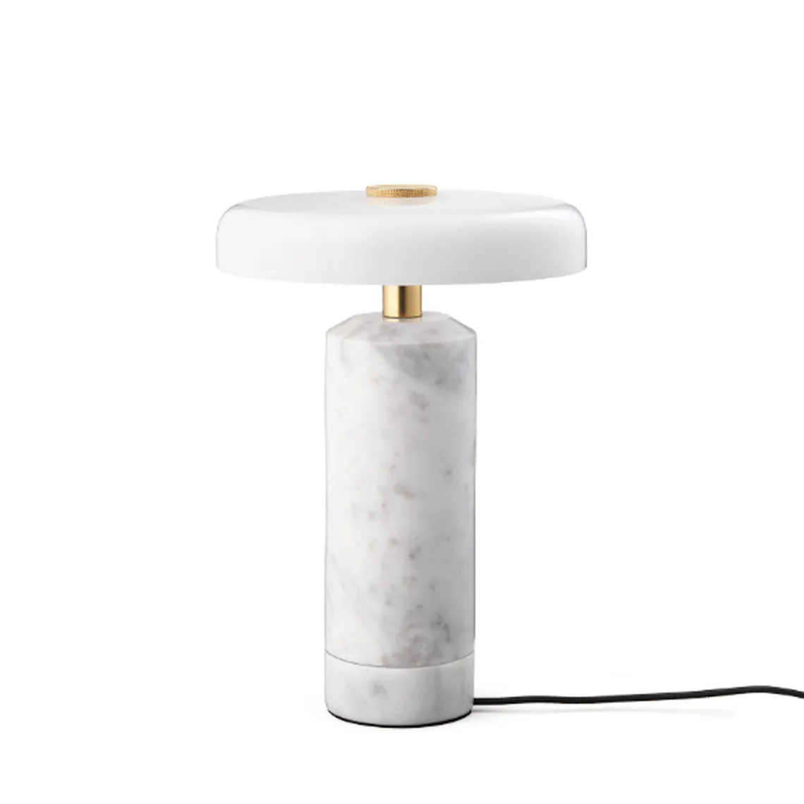 Trip oppladbar bordlampe - Hvit marmor/Hvit skjerm