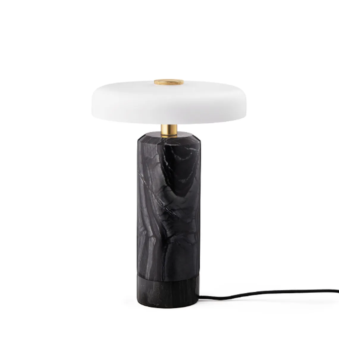 Trip oppladbar bordlampe - Sort marmor/Hvit skjerm
