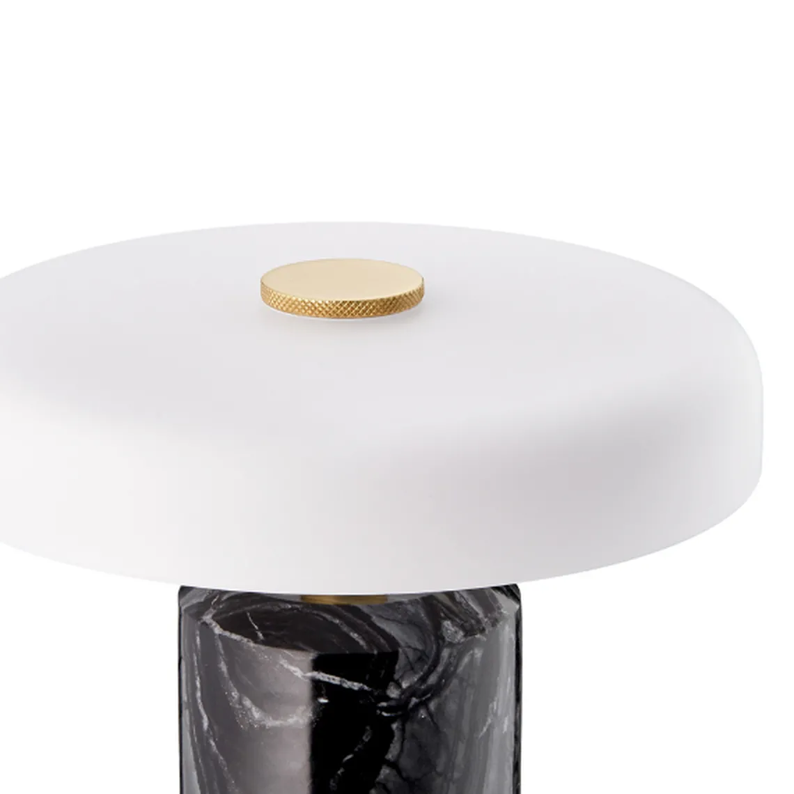 Trip oppladbar bordlampe - Sort marmor/Hvit skjerm