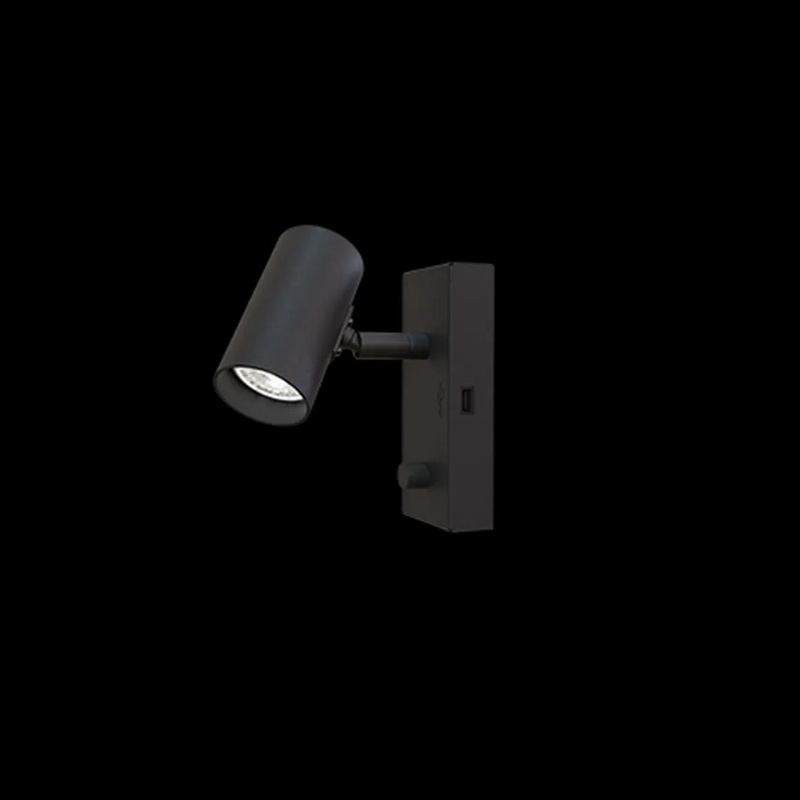 Tyson vegglampe m/USB høyre side dimbar - Svart