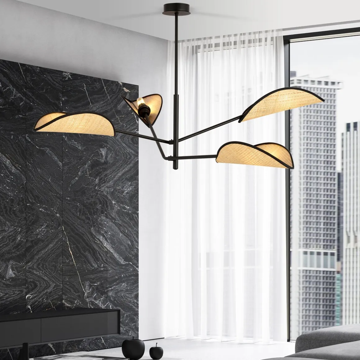 Vene taklampe 4-lys - Svart/Natur