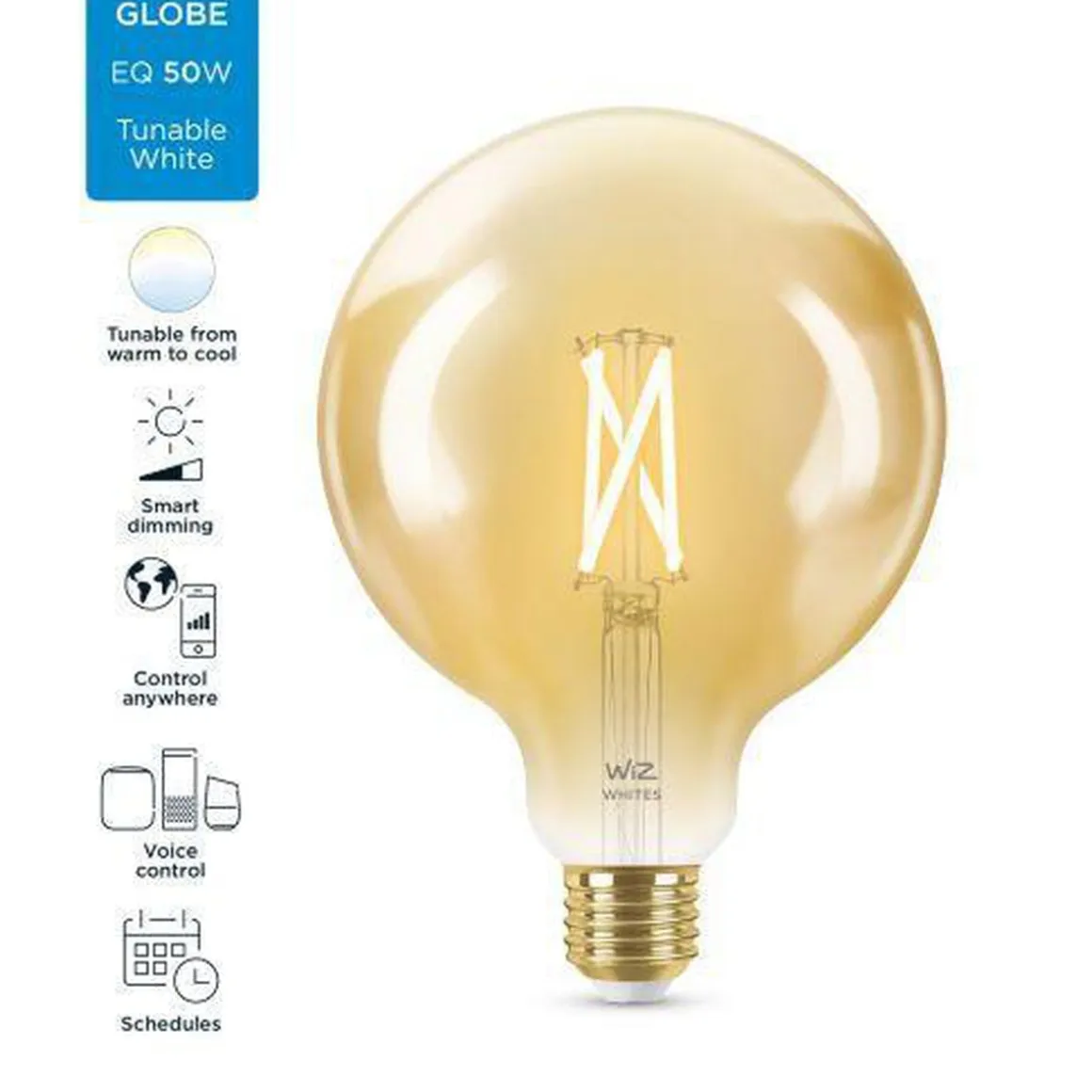 WiZ E27 Lyspære filament G125 6,7W Wifi - Justerbar fargetemperatur 2000-5000 Kelvin