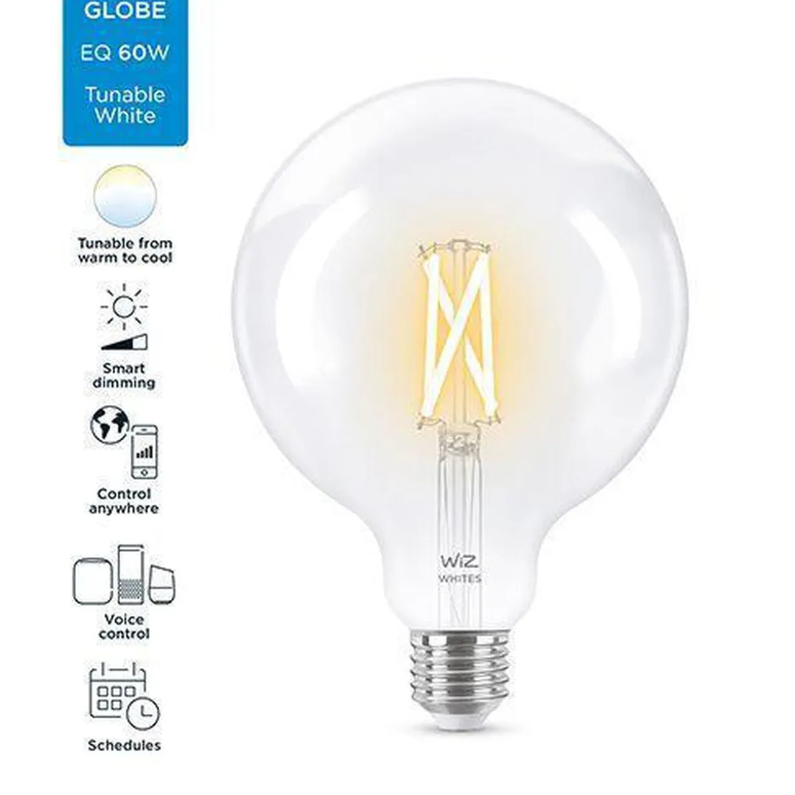 WiZ E27 Lyspære filament G125 6,7W Wifi - Justerbar fargetemperatur 2700-6500 Kelvin