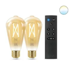 WiZ E27 Lyspære filament St64 6,7W Wifi 2 pak m/fjernkontroll - Justerbar fargetemperatur 2000-5000 Kelvin