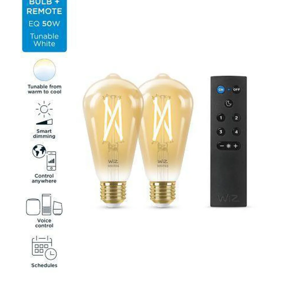 WiZ E27 Lyspære filament St64 6,7W Wifi 2 pak m/fjernkontroll - Justerbar fargetemperatur 2000-5000 Kelvin