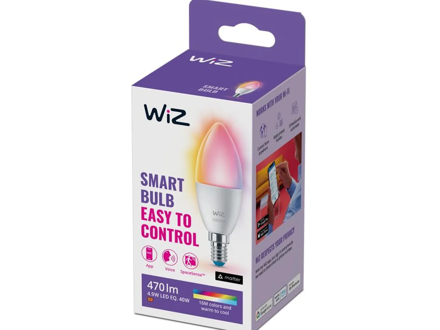 WiZ E14 Mignon Lyspære 4,9W Wifi - Fullfarge